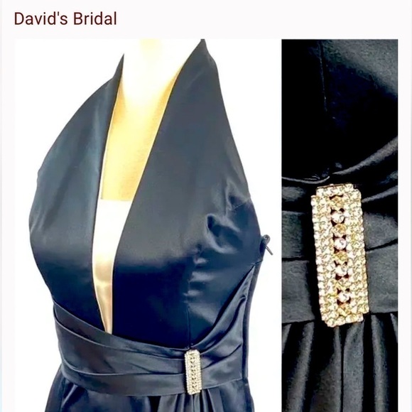 David's Bridal Black Halter Neck Formal  Prom Bridesmaid Dress size 6 - Picture 3 of 14